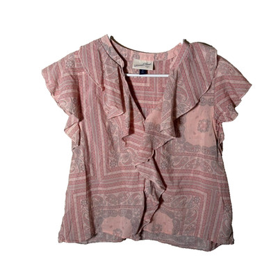 Universal Thread Blouse Women's Medium Pink V-Neck Ruffle Top Shirt Casual
