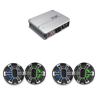 MTX Marine Audio (4) 8'' LED Marine Grade / UTV Coaxial and Amplifier Bundle (...