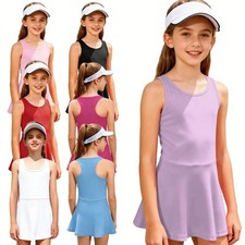 Girls Sportswear Casual Sundress Daily Wear Skirt Gym Dress Athletic Racerback
