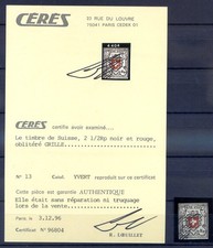 150726 TIMBRE POSTE SUISSE FEDERAUX  CERTIFICAT (zumstein 13II) cote 3500FS