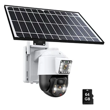 4MP Solar Security Camera Wireless Outdoor Dual Lens PTZ 10x Zoom IP66 +64GB TF