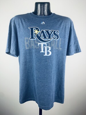 Men's Majestic Tampa Bay Rays Coastal Blue Push Through Baseball Tee NWT Medium