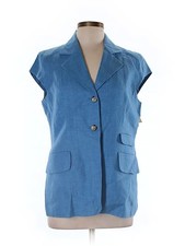 Harve Benard Womens Blue Linen Short Sleeve Long Blazer Size 10, NWT, 90