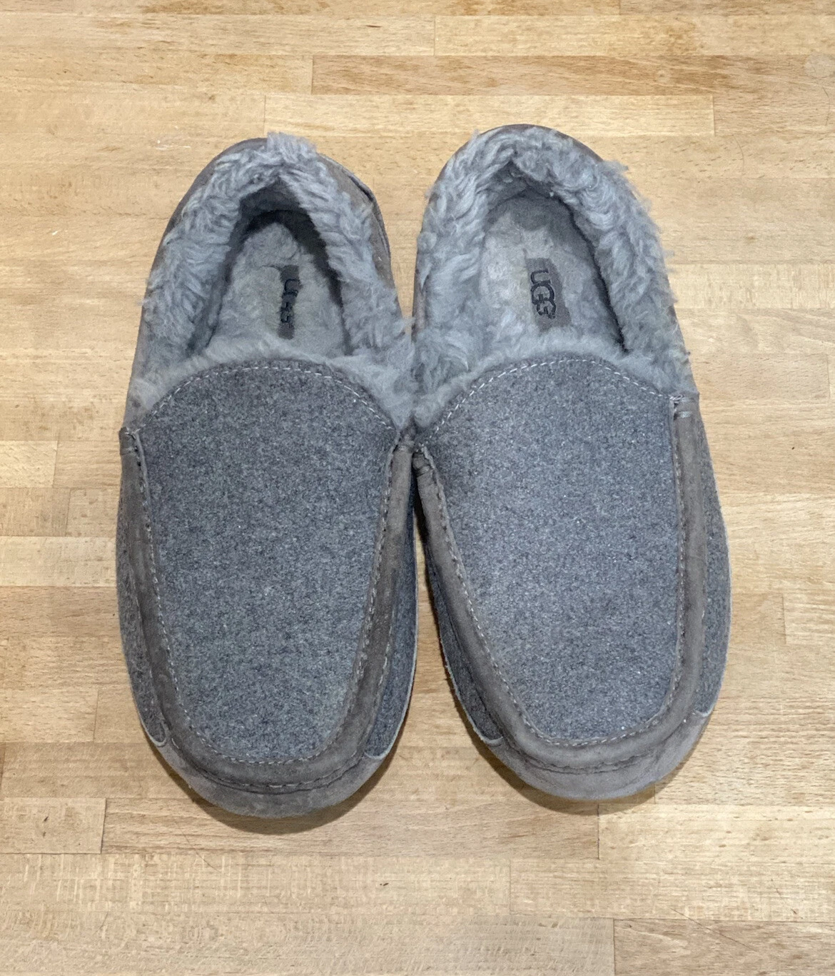 Ugg Slippers Mens 9 Shoes Gray Wool Fleece Lined S N 3233 Slip On Loafers