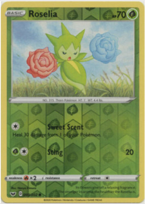Pokemon,  SWORD & SHIELD - Roselia - 003/202 - Reverse Holo - NM/M - New