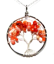 Silver Tone Red Jasper Semi Precious Stone Tree Of Life 20" Necklace-NEW (#3007)