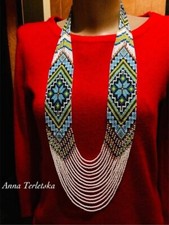 Handmade Necklace Seed Bead Boho American Style Nativ Beaded Multi Strand