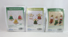 Herrschners Sunrise Sequin  Bead Ornament Kits 3 each Angels Stockings Bells