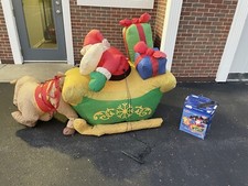 2007 Gemmy Christmas Airblown Inflatable 7ft Santa In Sleigh Reindeer Needs Work