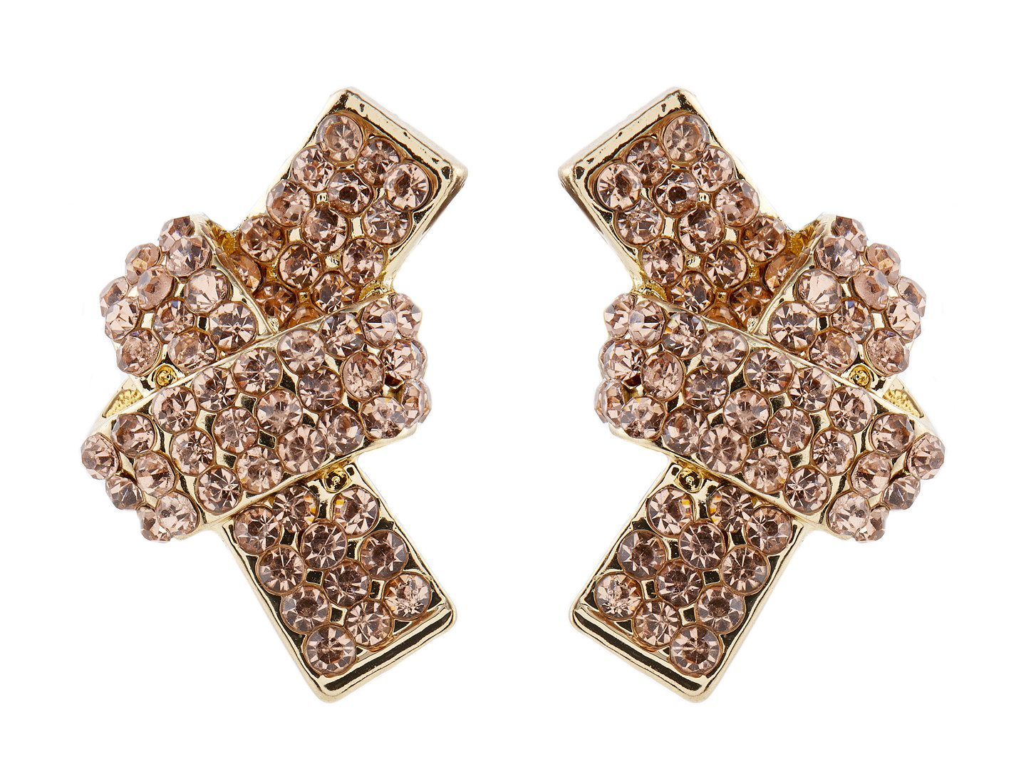 CLIP ON EARRINGS - gold plated knot earring with rhinestone crystals - Kalwa