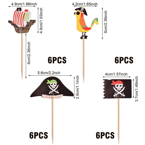 24 Stück Pirate Tortenstecker Piraten Kuchendeckel Cupcake Topper Birthday Ku... - Bild 3 von 8