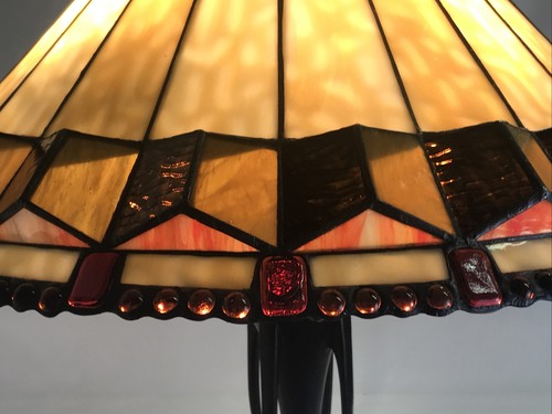 Vtg Stained Glass Lamp Shade Arts Crafts Mission Tiffany Style Large Slag Ebay