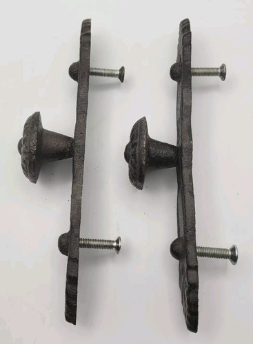 Brown Cast Iron French Country Cabinet Drawer Pulls with Backplate, Set of 2 - Picture 4 of 7