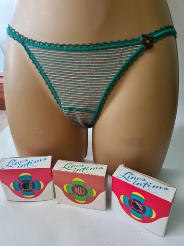 3 X Vintage Deadstock Tanga Knickers Pants Briefs Panties Size 8 Various Colours