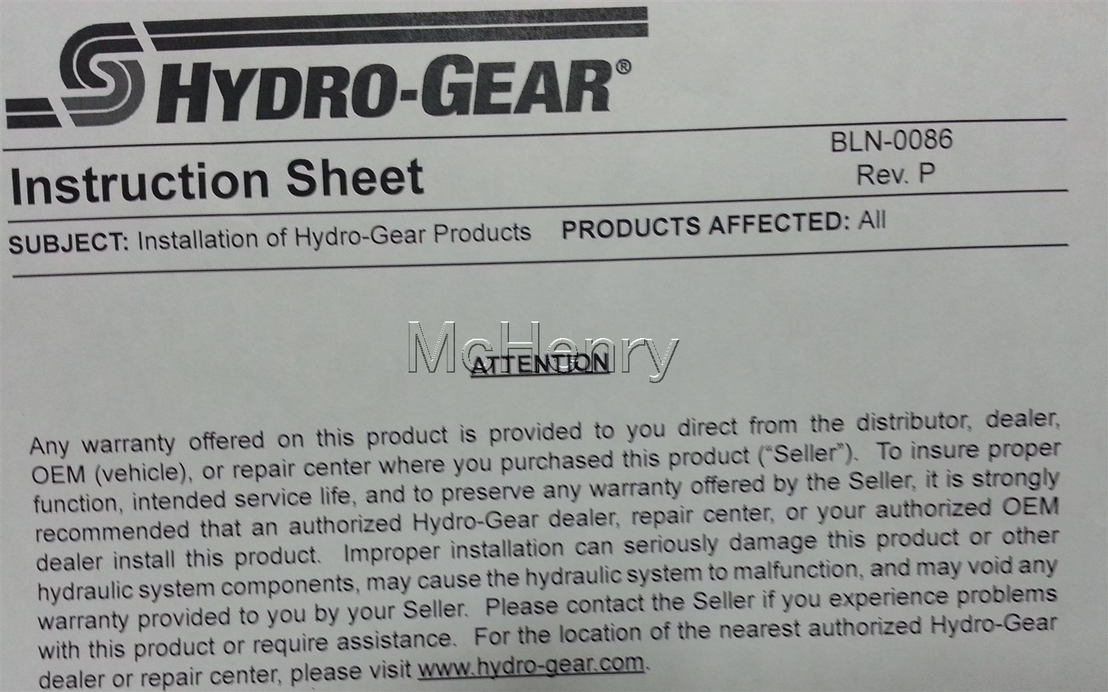 Boite de Vitesses Hydro-Gear BDU 10S 114 Référence 1709251