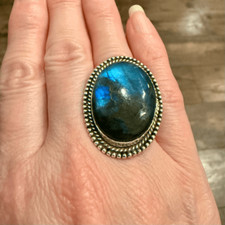 Stunning Large Oval Labradorite Sterling Silver Statement Ring Size 6 New