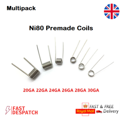 Premade Ni80 Wire Coils 20 22 24 26 28 30 GA Resistance for RDA & RTA Vape  Coil