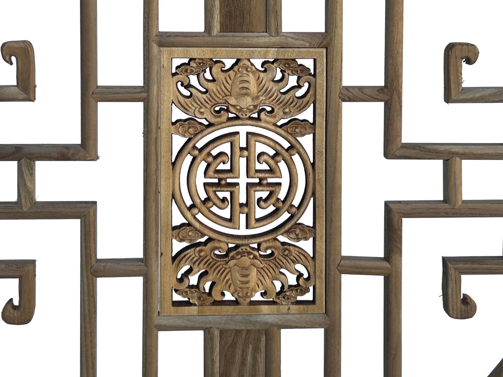 Oriental Raw Wood Round Bats Flower Geometric Pattern Wall Panel ws4011 ...