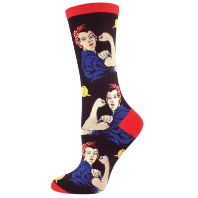 Neuheit Damensocken Rosie the Riveter Sockenschmied lustiges Paar Damen schwarz UK 3 8