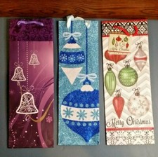 Assortment of 3 Christmas Holiday Wine Gift Bags