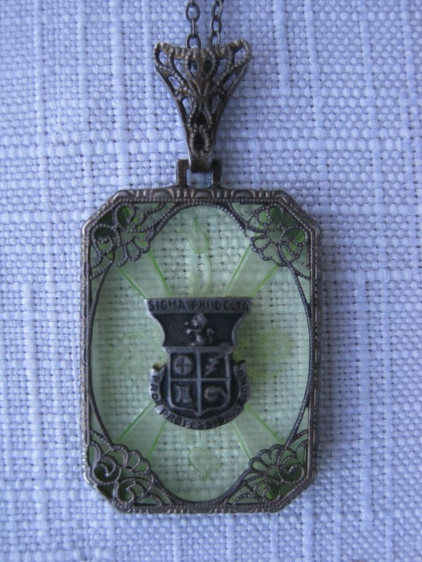 USC 1930s VERY RARE ANTIQUE SIGMA PHI DELTA LOGO PENDANT+18" Original Necklace