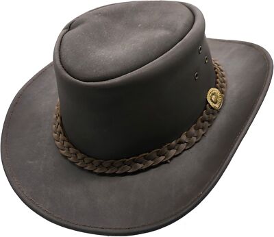 Unisex Leather Cowboy Hat- Australian Western Style Real Leather Cowboy  Bush Hat UK