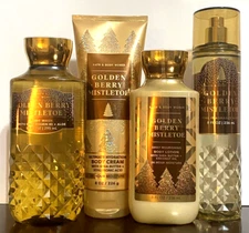 Bath & Body Works Lot of 4 GOLDEN BERRY MISTLETOE Mist~Lotion~Body Cream~Shower