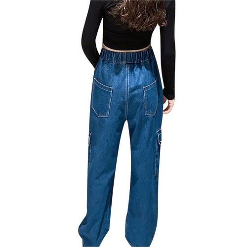 Kids Girls Jeans Elastic Waist Pants Denim Pants Casual Trousers with Pockets - Picture 6 of 13