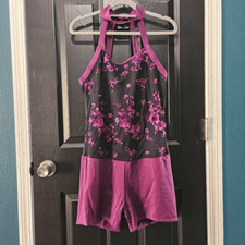 Weissman NWOT adult extra large gorgeous purple floral biketard one piece costum