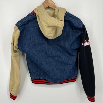 Stussy World Tribe Denim Varsity Jacket Women's Size XS Blue