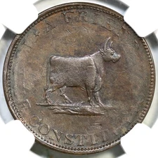 (1838) HT-24 L-66 NGC UNC Details Bent Agriculture & Commerce Hard Times Token