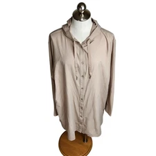 Coolibar Womens Size XXL Palma Aire Beach Shirt Beige UPF 50 Hood Zipper Pockets