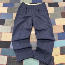 VTG 50s Pleated Trousers Men's Navy Pinstripe High Waist Dress Pants - 33X29