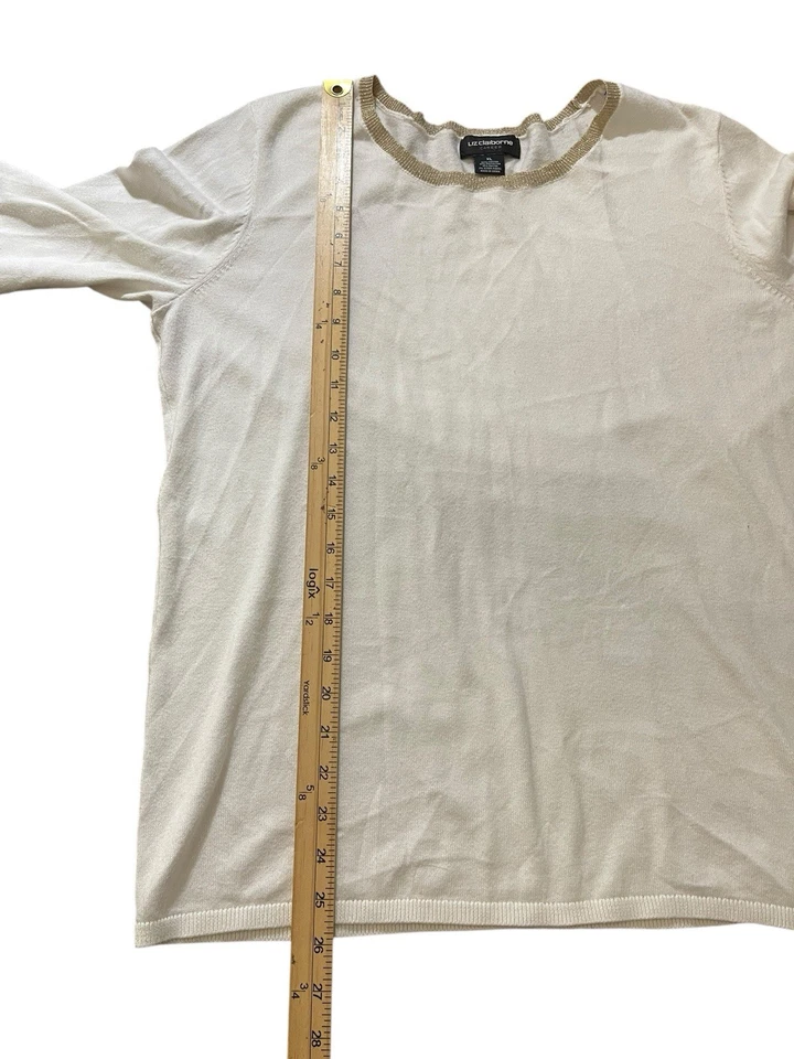Suéter Liz Claiborne Carrera Vacaciones XL Crema Dorado Borde Brillante Ligero Foto 3 de 4