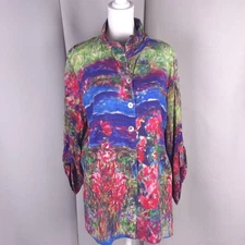 John Mark Shirt Womens Large Abstract Print Button Front Rayon Art Top Blouse