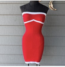 Hera Collection Red White Strapless Bodycon Mini Dress Contrast Trim Size S