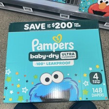 Pampers Baby Dry Ultra Cushiony Diapers Size 4 148 Count 15-34lbs Leakproof