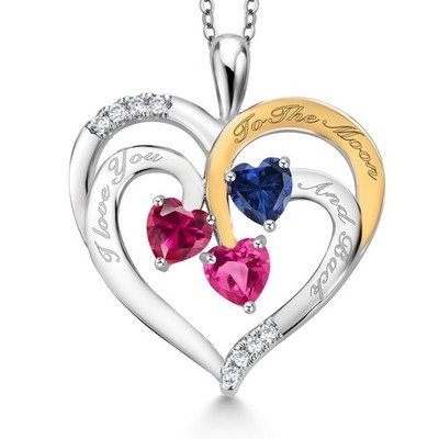 1.70 Ct Red Created Ruby Blue Created Sapphire Rhodium Plated Pendant with Chain