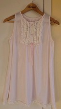 Vintage Button Down Ribbon Bow Lace Silky Lingerie Nighty Babydoll Slip Blouse