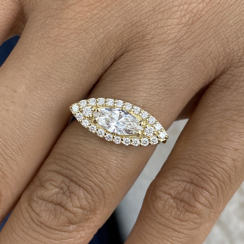 1ct Marquise & Round Fashion Ring Yellow Gold 14K Labcreated Diamond F/VS