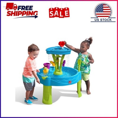 Step2 Summer Showers Splash Tower Blue Plastic Water Table for Toddlers with 10-