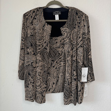 Alex Evenings Woman  s Black Stone Glitter Paisley Tank Jacket Set Size 3X NWT