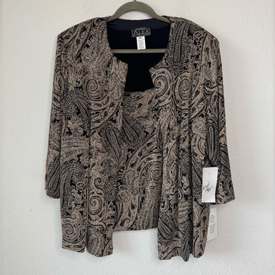 Alex Evenings Woman s Black Stone Glitter Paisley Tank Jacket Set Size 3X NWT