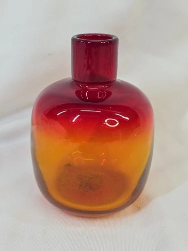 Vintage Blenko Art Glass #6424 Tangerine Bud Vase Pontil
