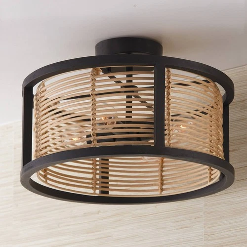 Capital Lighting Rico 16" Wide Rattan and Wood Drum Ceiling Light - Picture 1 of 8