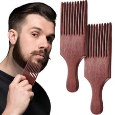 2 Pieces Wooden Beard and Hair Combs - 2 Count Pack of 1 , Reddish Brown
