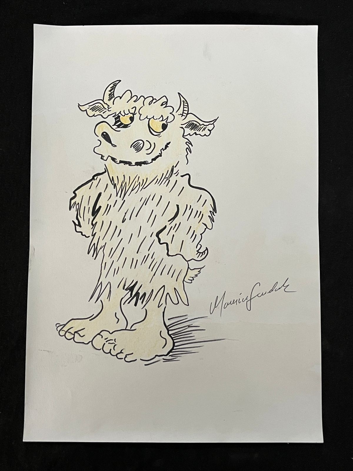 MAURICE SENDAK drawing and painting on old paper signed stamped vintage