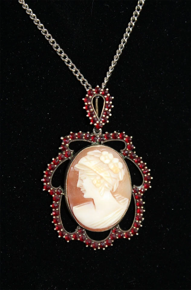 wunderschöner Anhänger Granatschmuck Gemme Camee, Böhmen um 1900 Silber, vergold - Bild 3 von 3