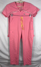 FIGS Women  s Neon Pink Scrub Set Catarina Top  Skinny Yola Regular Pants Medium