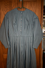 Civil War Victorian Cotton Day Dress Handmade Blue Swirl Stripe - L